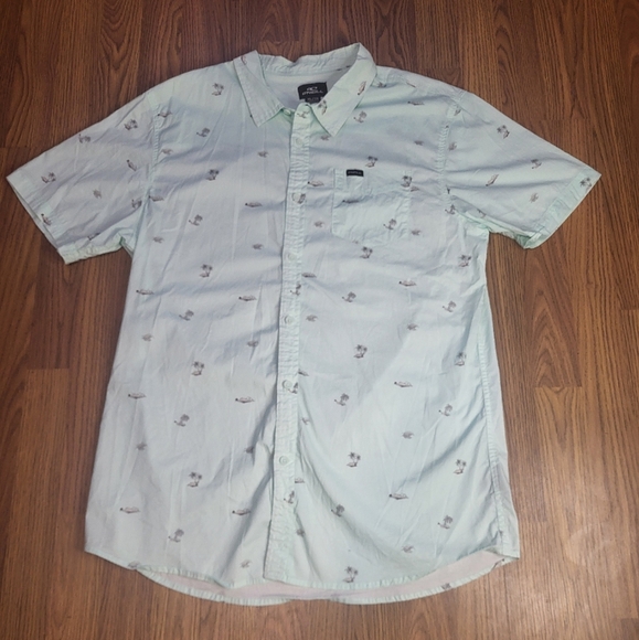 Men’s O'Neill Button Down Shirt Faint Green Beach Casual Tee A99 - Picture 1 of 7